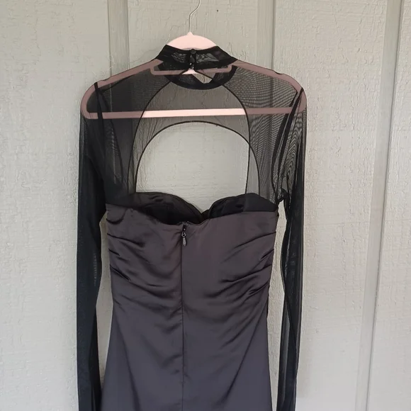 Alieva Maya Draped Corset Mini Dress Size L Women Long Sleeve Silk Satin Black - Picture 6 of 14
